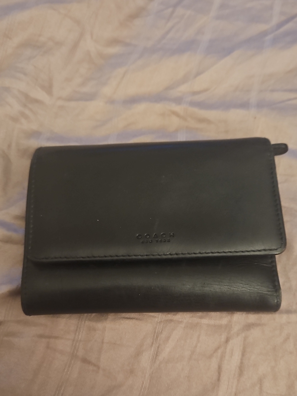 Coach NEW YORK Black Leather Fold Wallet Womens VINTAGE